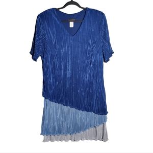 CONNECT5ED APPAREL Blue 18W Crinkle Tiered Layered Short Sleeve V-Neck Dress